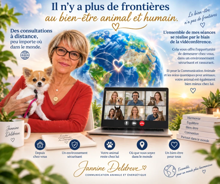 L'ensemble de mes séances se réalise par le biais de la vidéoconférence. Il n’y a plus de frontières au bien-être animal et humain.